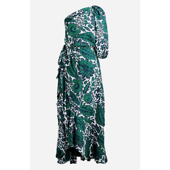 J CREW COLLECTION emerald green white floral paisley long ruffle maxi dress - Picture 1 of 15